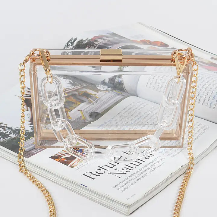 Plastic Link & Metal Chain Clear Clutch