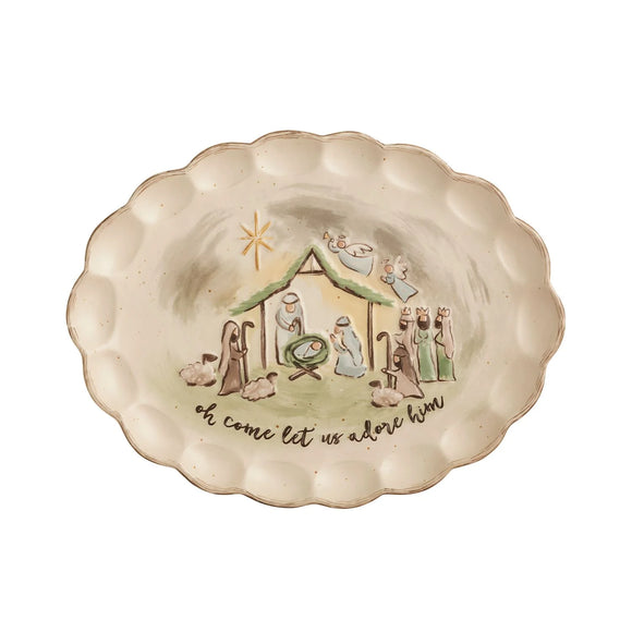 Scalloped oval nativity platter