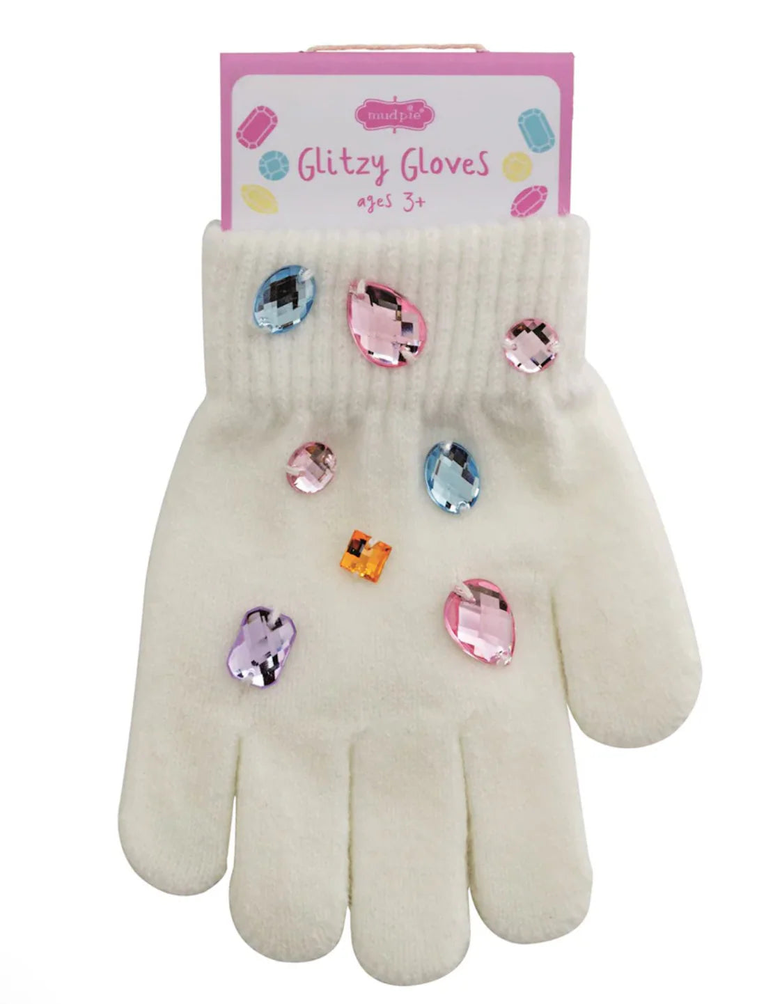 White gloves with colorful gemstones 