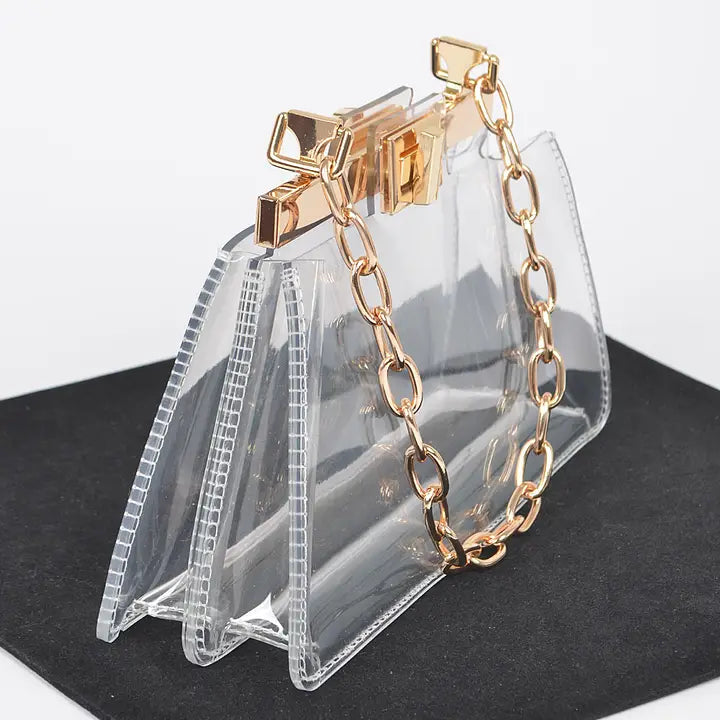 Clear Double Pocket Chain Handle Clutch