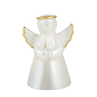 White angel figurine with gold accents and battery powered flame