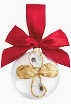 glass cross oyster ornament with a red bow