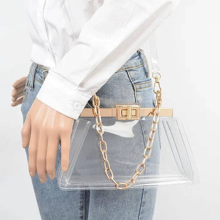 Clear Double Pocket Chain Handle Clutch