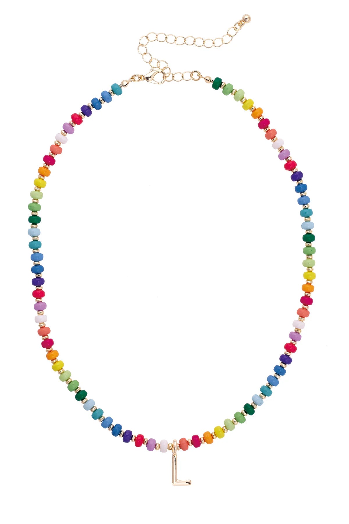 Ruthie Rainbow Beaded Mini Initial Necklace