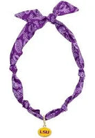 Purple bandana scarf necklace with an LSU charm