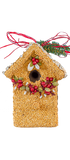 Decorative birdhouse ornament with red berries and greenery