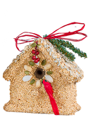 Birdseed house ornament with red cardinal and greenery