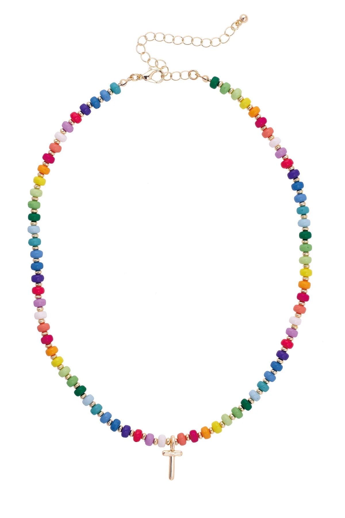 Ruthie Rainbow Beaded Mini Initial Necklace