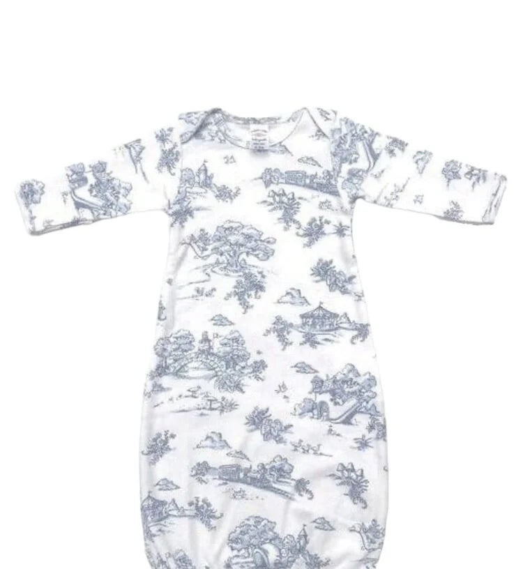 Storyland Toile Bamboo Baby Gown Blue