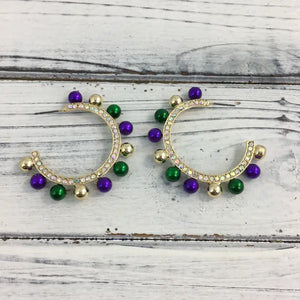 Mardi Gras Rhinestone/Ball Hoop Earrings