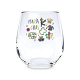 15oz Stemless Wine Glass-Mardi Gras Icons