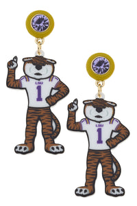 LSU Mike the Tiger Resin Mascot Earrings