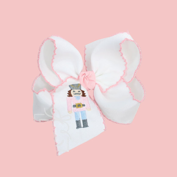 Embroidered Nutcracker Crochet Edge Hair Bows on Alligator Clip