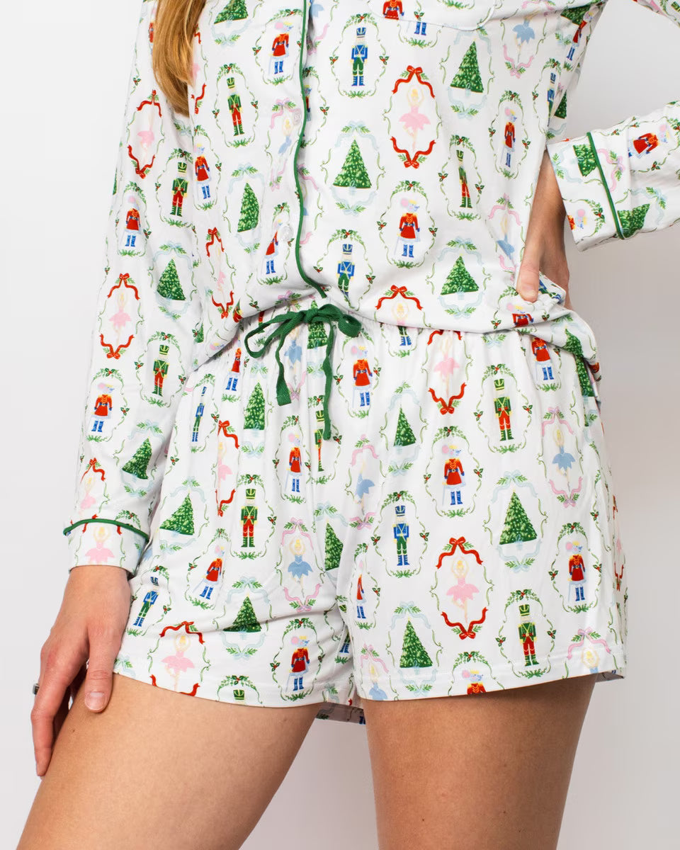 Nutcracker Waltz Long Sleeve Button Up Sleep Shirt & Shorts Set