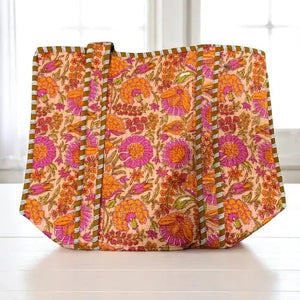 Rue Orange Floral Patterned Tote Bag