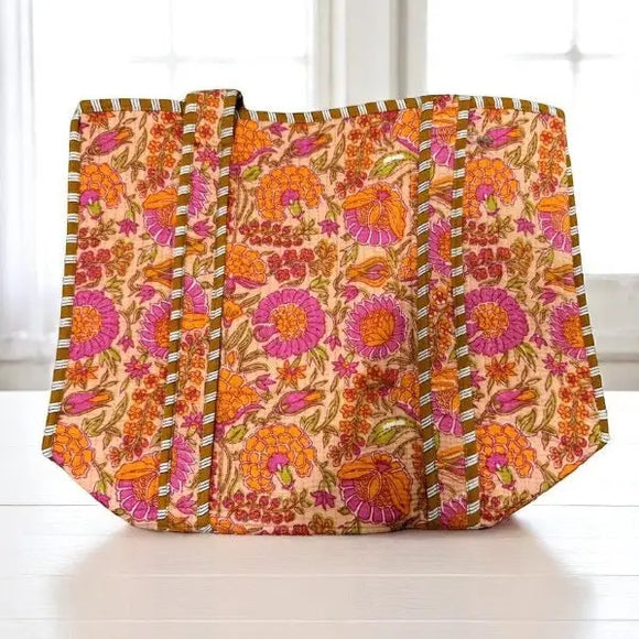Rue Orange Floral Patterned Tote Bag