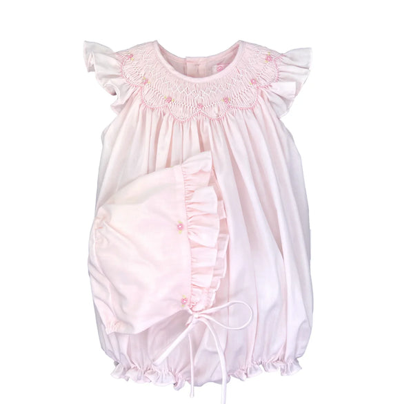 Bishop Smocked Rosebud Long Sleeve Gown With Bonnet
