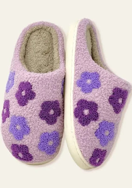 Purple Flower Fuzzy Slippers