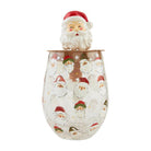 Decorative wine glass with Santa Claus design and Santa figurine on top