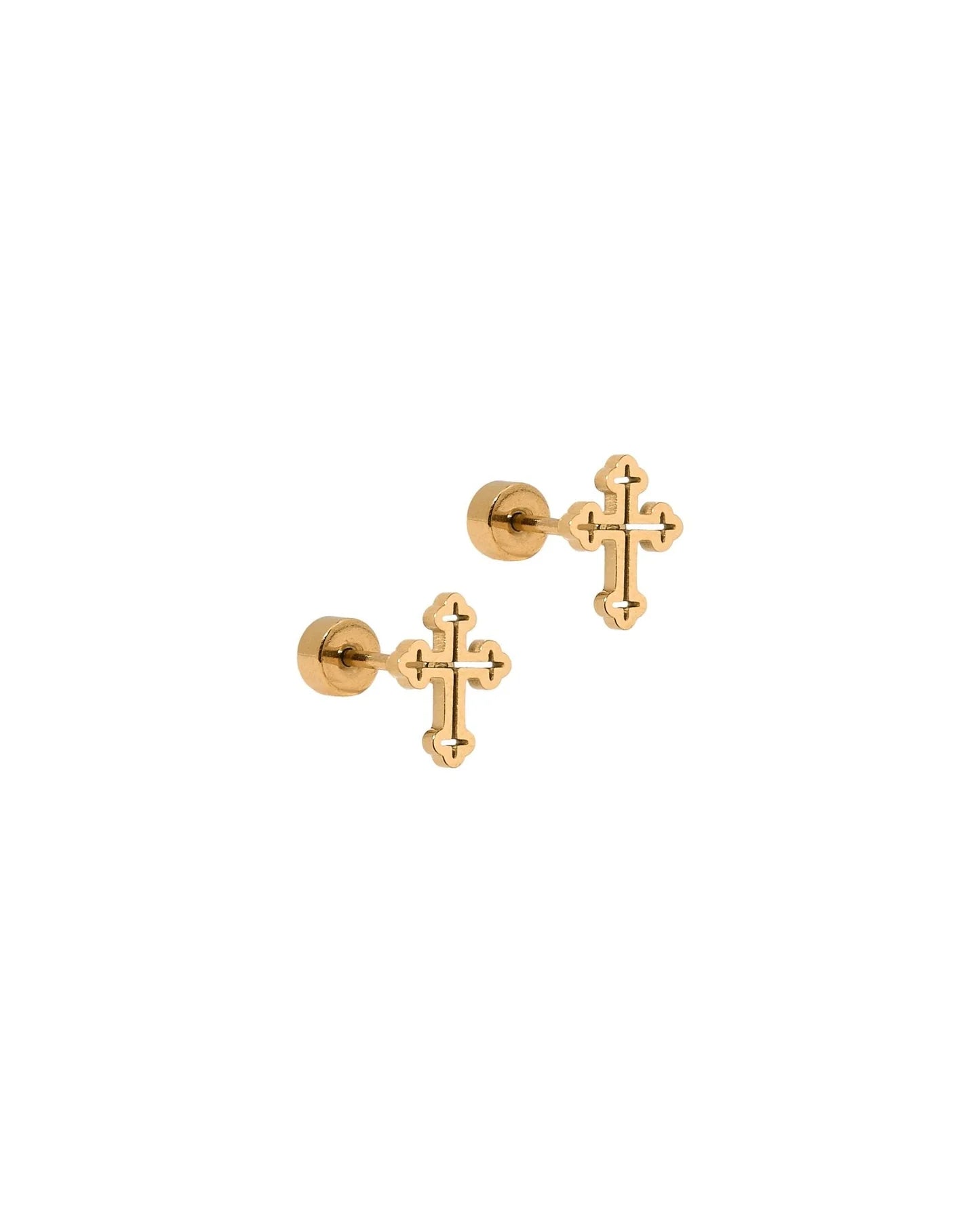 Linny Co Screwback Stud Earrings - Latin Cross Gold