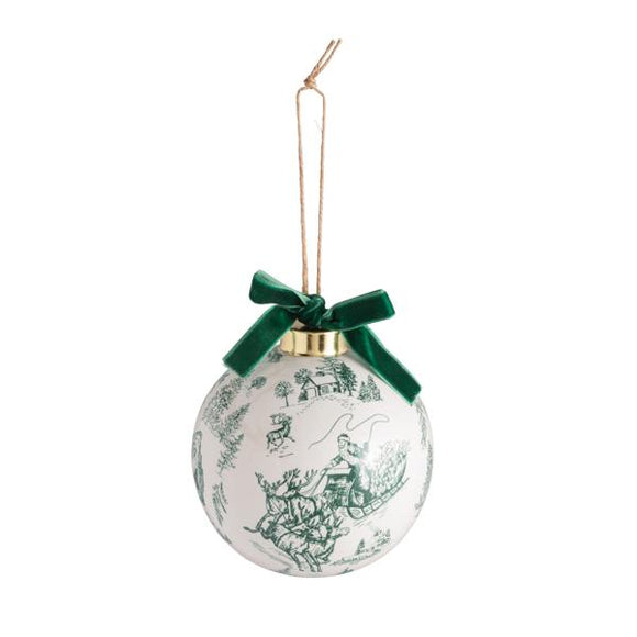 Green Toile Santa Scene Ball Ornament