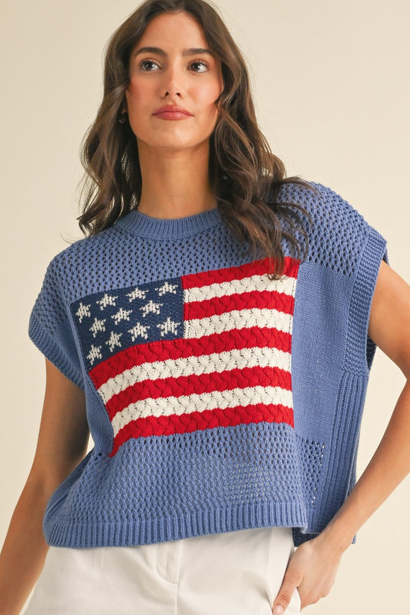 American Flag Open Stitch Sweater Top