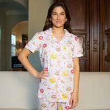 Donut Short Sleeve Button Up & Shorts Pajama Set