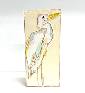 White Heron Handmade Textured Wood Block