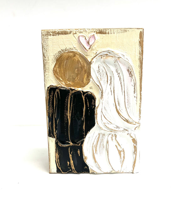 Bride and Groom Wedding Handmade Textured Wood Block