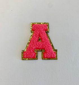 Hot Pink Chenille Alphabet Patch 2.5"