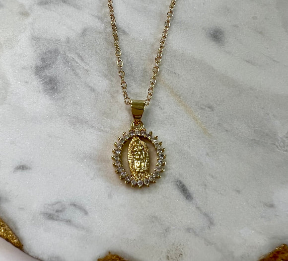 Crystal Virgin Mary Necklace