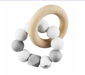 Gray Silicone & Wood Teether