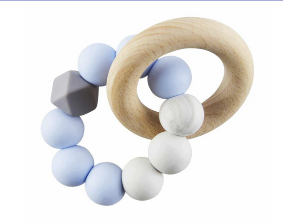 Baby Blue Silicone & Wood Teether