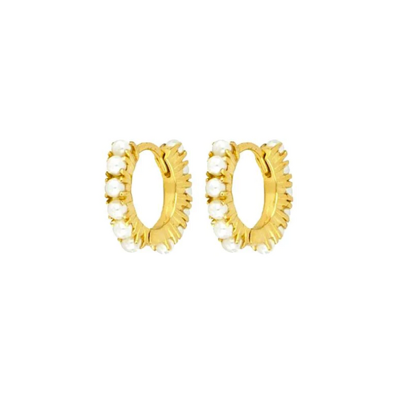 Aubrey Adele Pearl Power Huggie Earrings