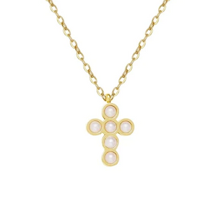 Aubrey Adele Pearl Bezel Cross Necklace