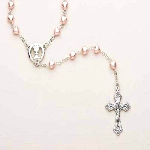 First Communion Pink Heart Rosary